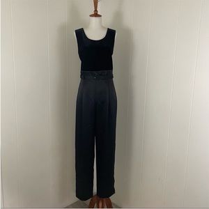 Vintage 80s 90s Velvet Satin Sleeveless‎ High Waist Jumpsuit